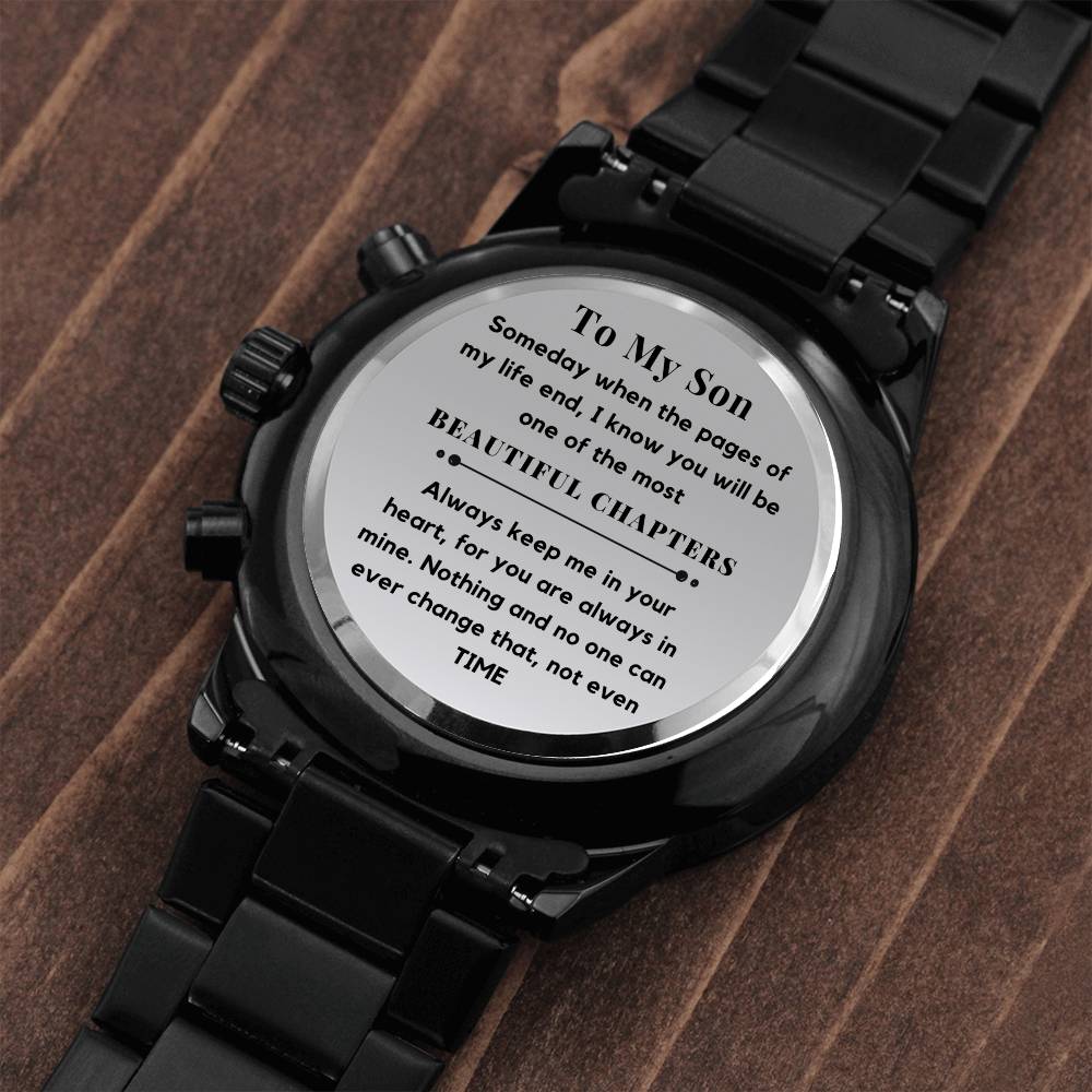 Gift for Son, Black Engraved Stainless-Steel Watch, v2