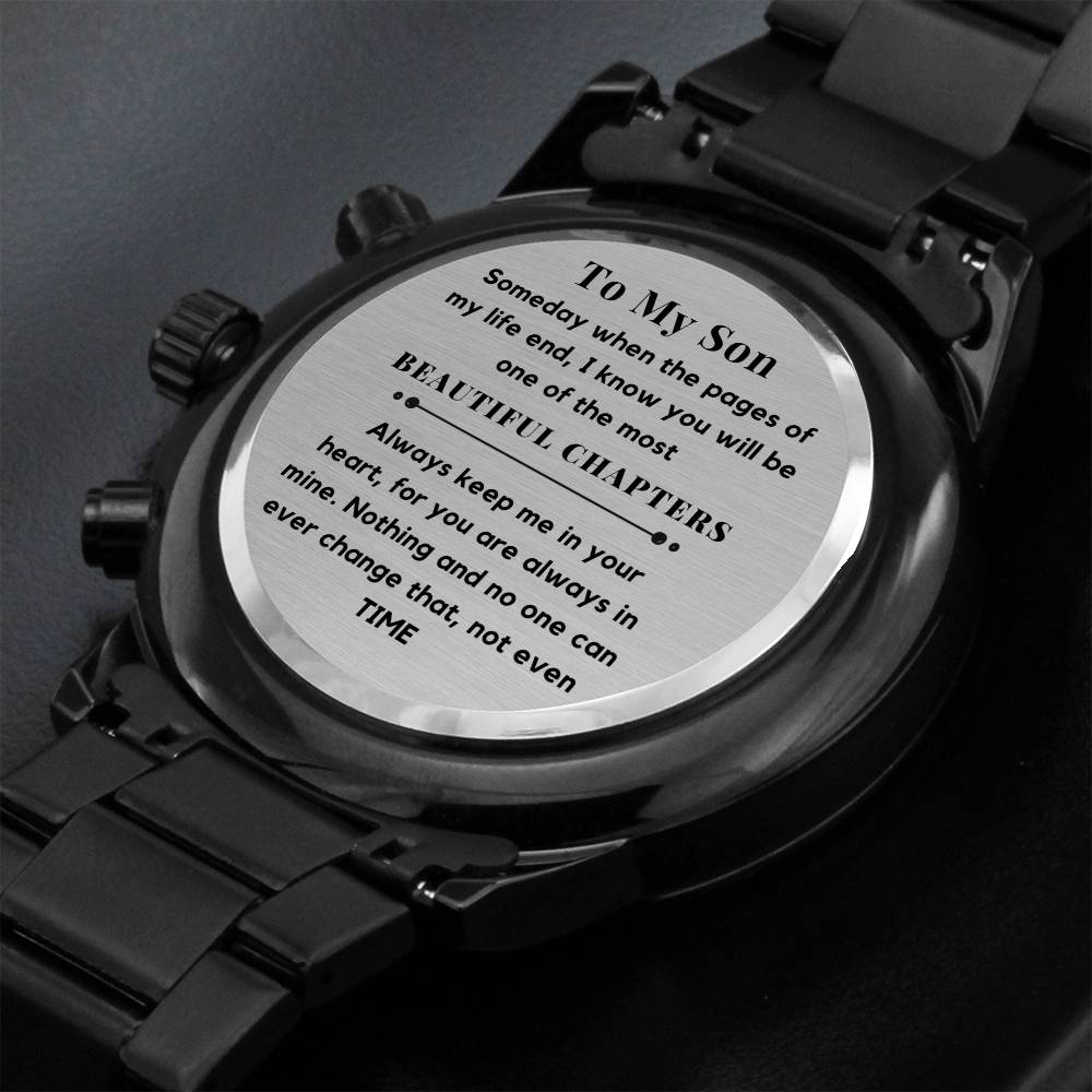 Gift for Son, Black Engraved Stainless-Steel Watch, v2