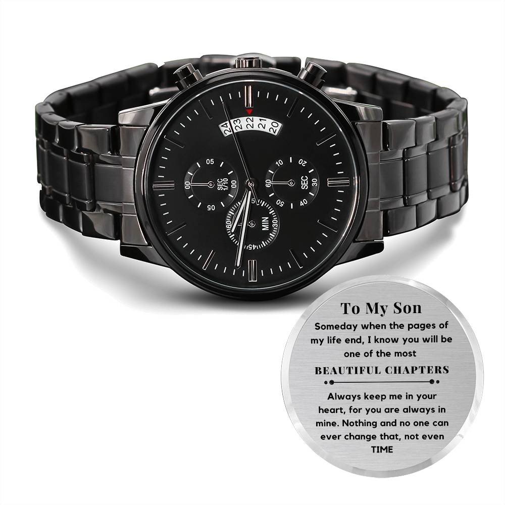 Gift for Son, Black Engraved Stainless-Steel Watch, v2