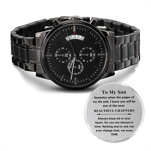 Gift for Son, Black Engraved Stainless-Steel Watch, v2