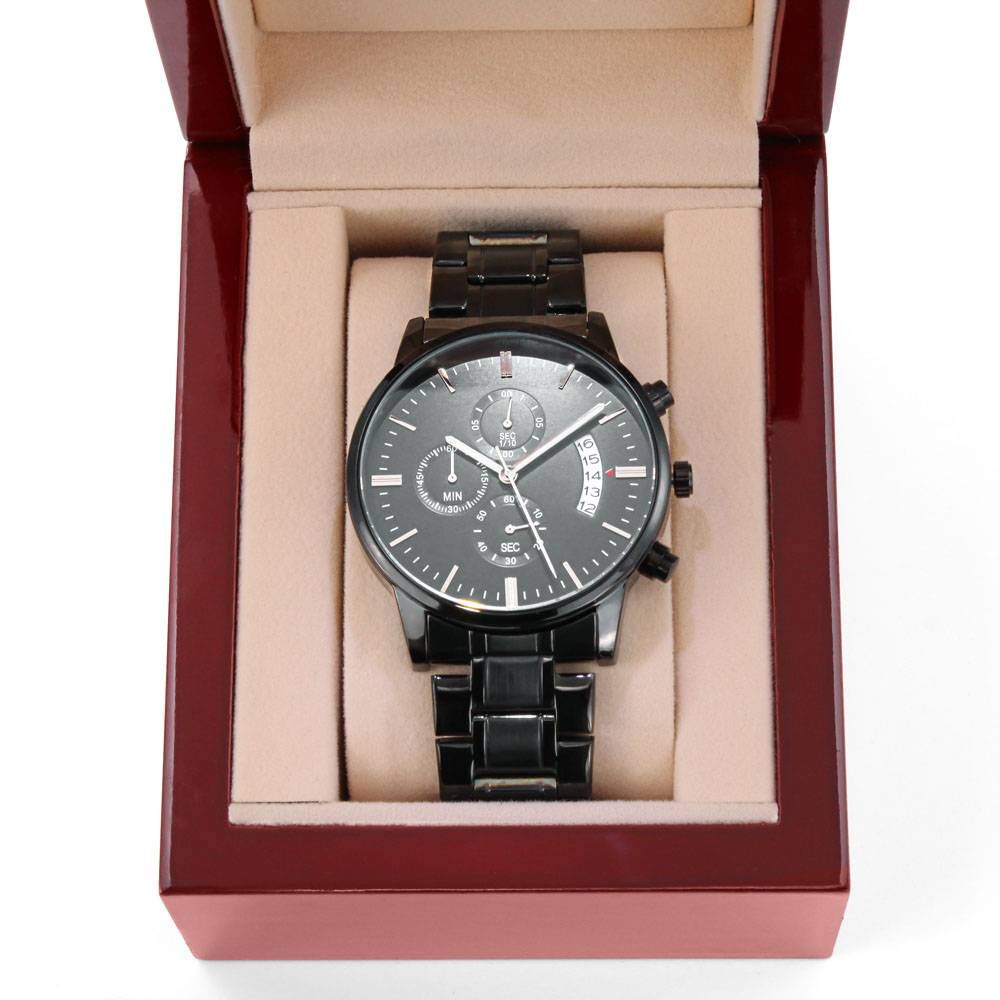 Gift for Son, Black Engraved Stainless-Steel Watch, v2