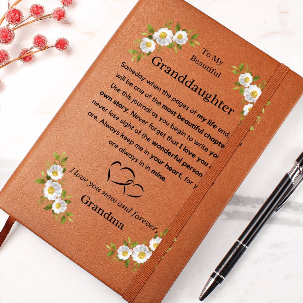 Grandma To Granddaughter Leather Journal - Laugh Love Live Embossed Refillable Notebook 7.88x4.7