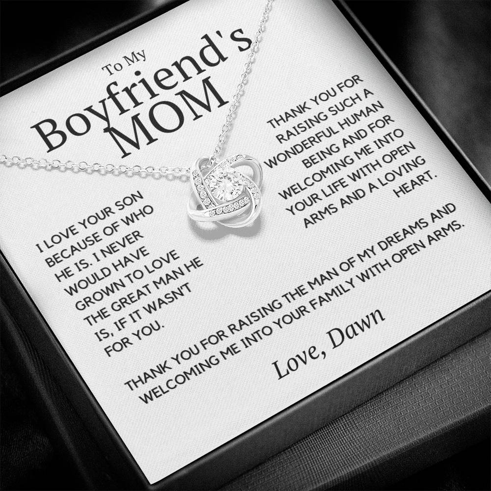 My Boyfriend's Mom, I love your son because of you, Personalized present for Boyfriend's Mom, Birthday, Christmas or Mother's Day Gift for Bf Mom