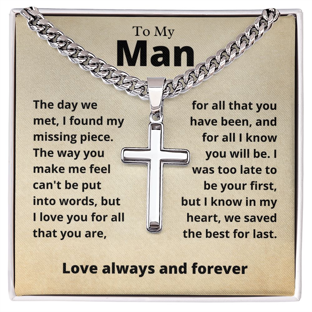 my man Cuban Chain with Artisan Cross Necklace