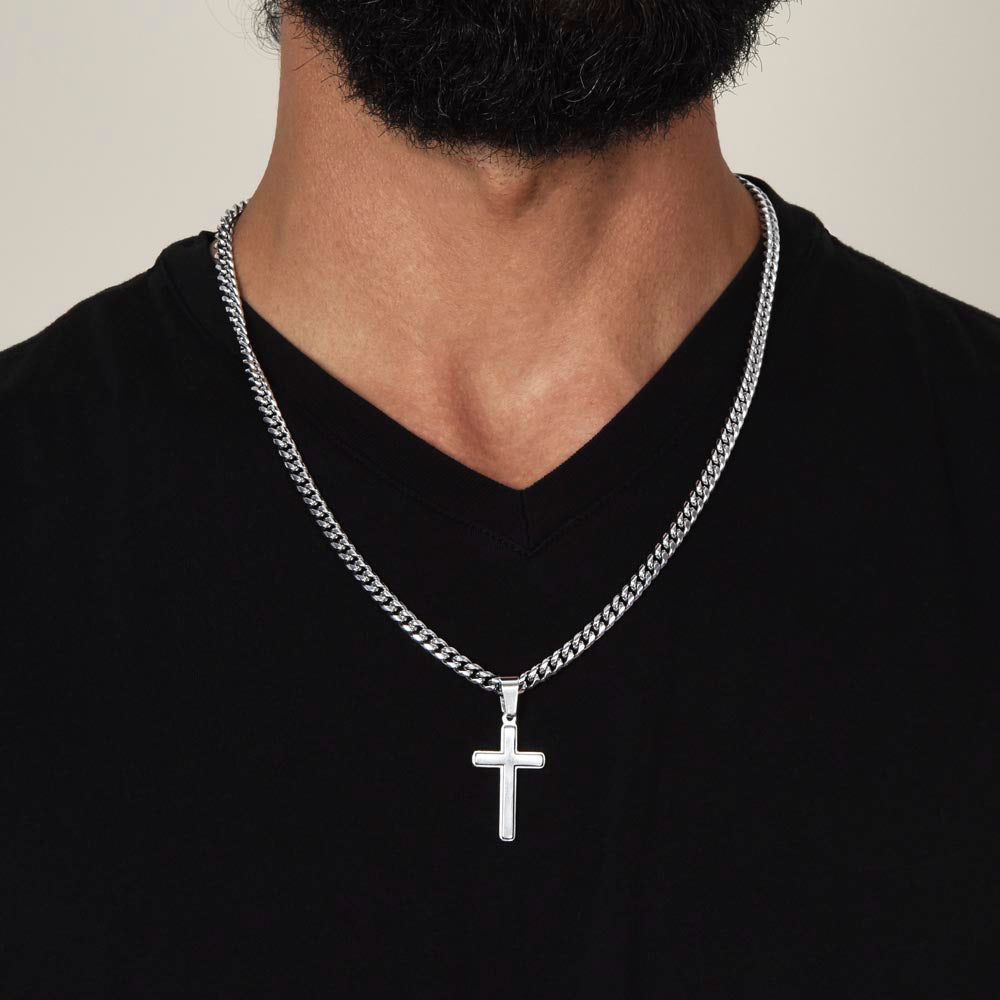 My Man, Best for Last - Cuban Chain with Artisan Cross Necklace, blk
