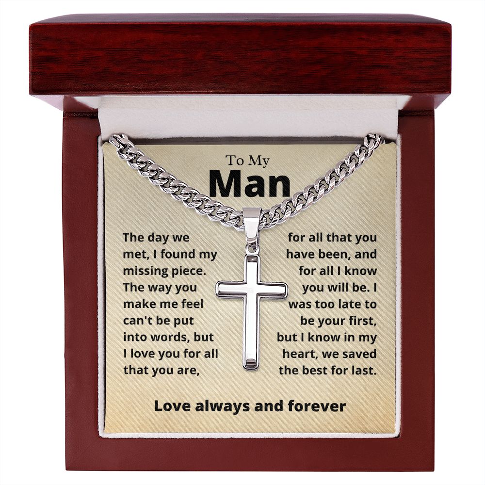 my man Cuban Chain with Artisan Cross Necklace