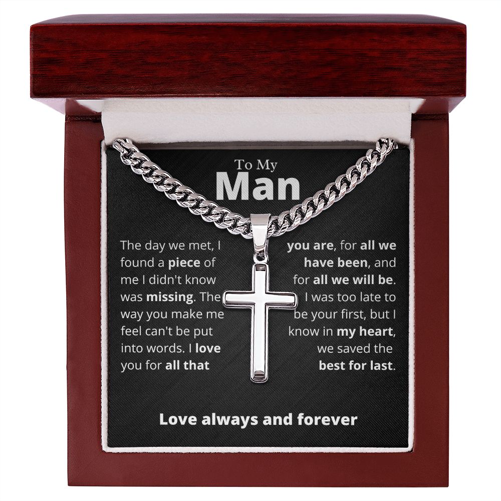 My Man, Best for Last - Cuban Chain with Artisan Cross Necklace, blk