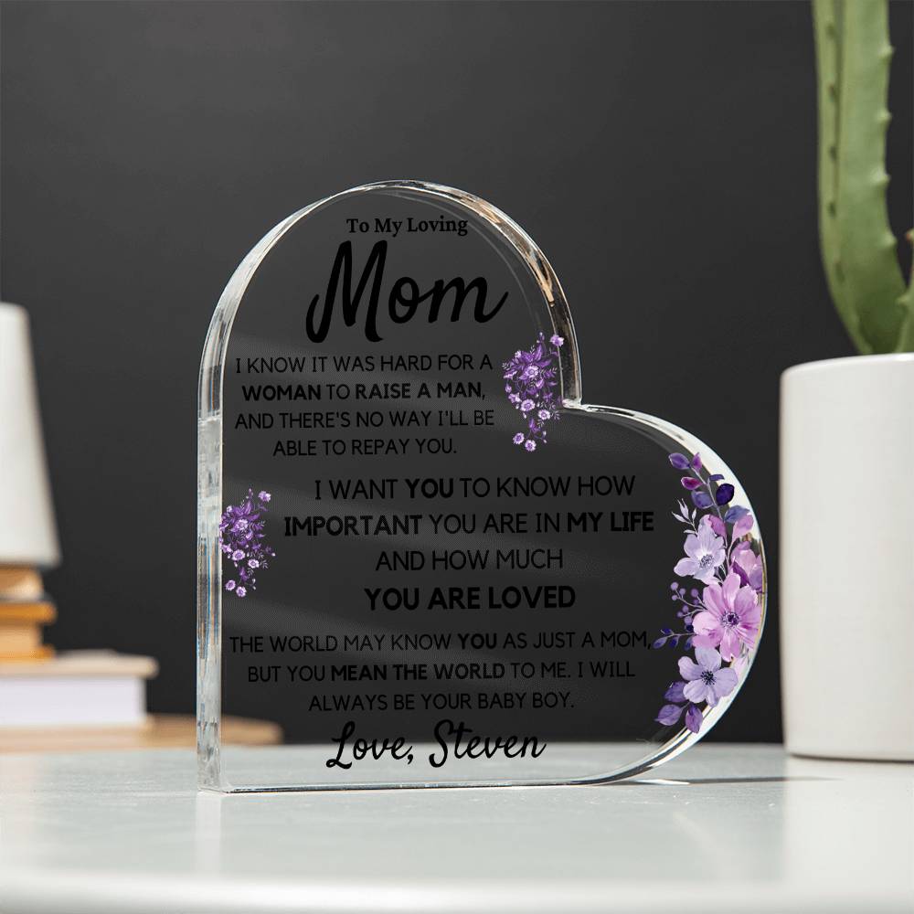 To Mom from Son, Personalized Acrylic Heart