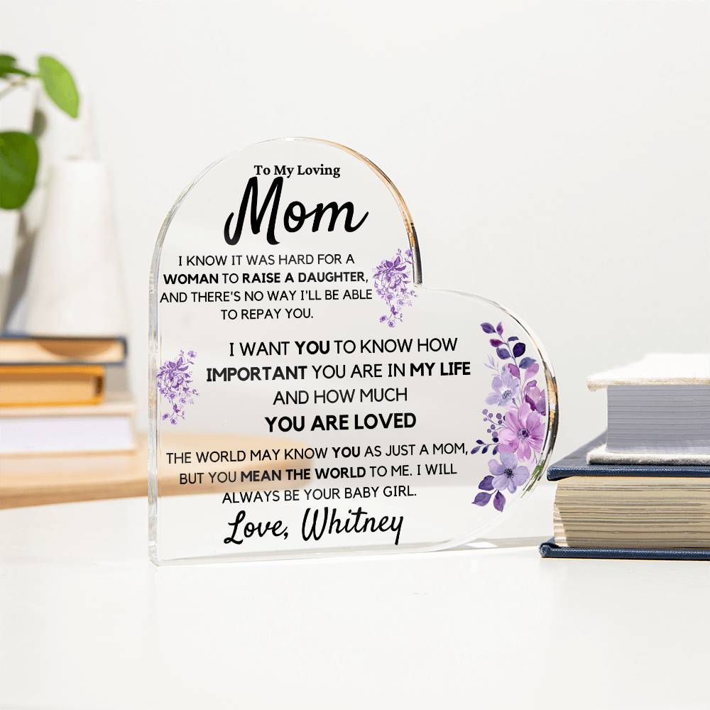 To Mom From Daughter, Personalized Acrylic Heart Plaque