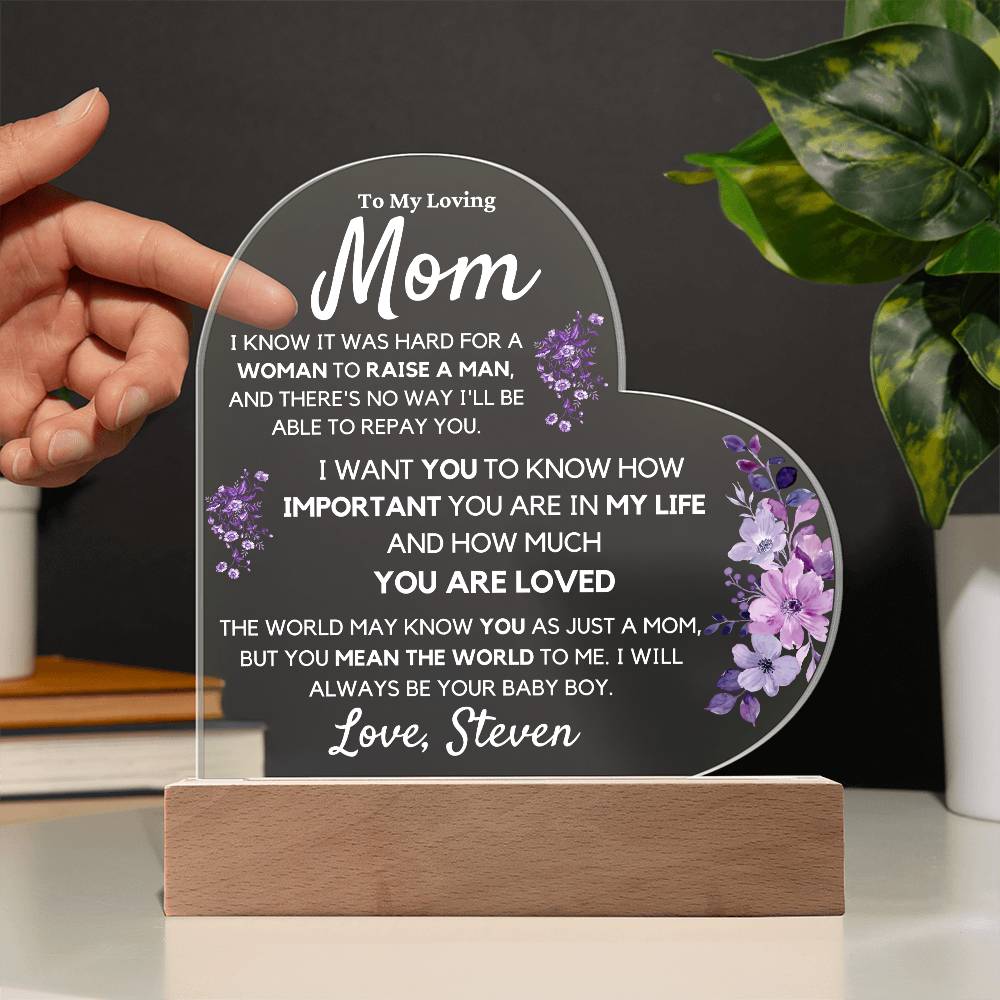 To Mom from Son, Personalized Acrylic Art Display