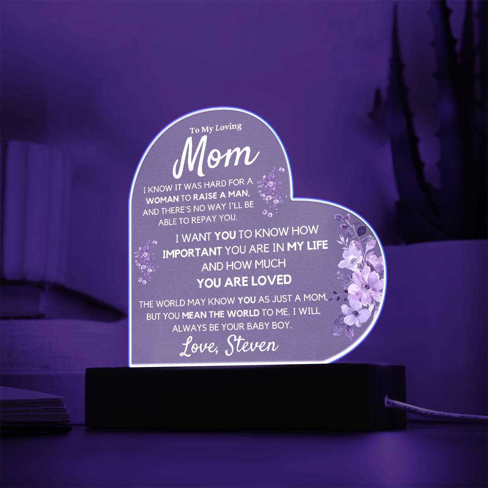 To Mom from Son, Personalized Acrylic Art Display