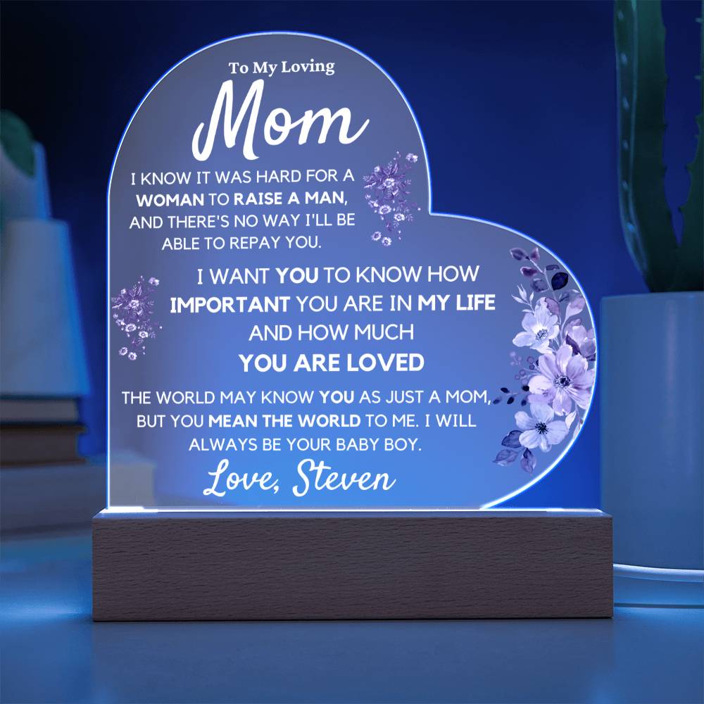To Mom from Son, Personalized Acrylic Art Display