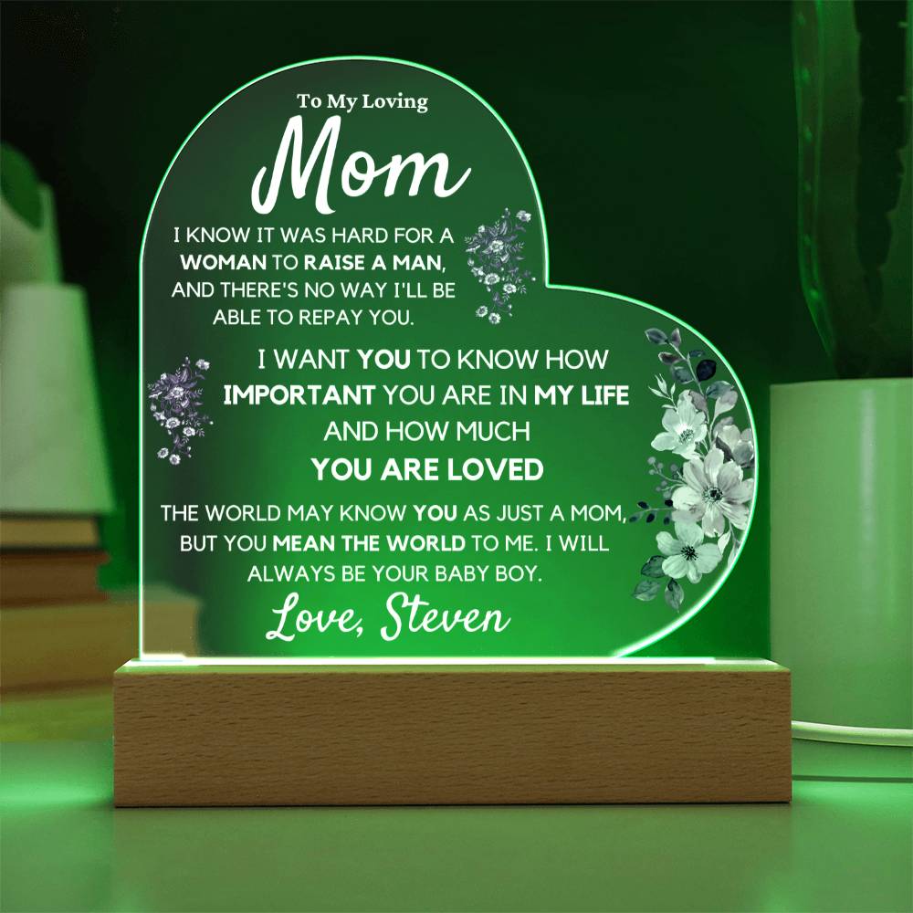 To Mom from Son, Personalized Acrylic Art Display