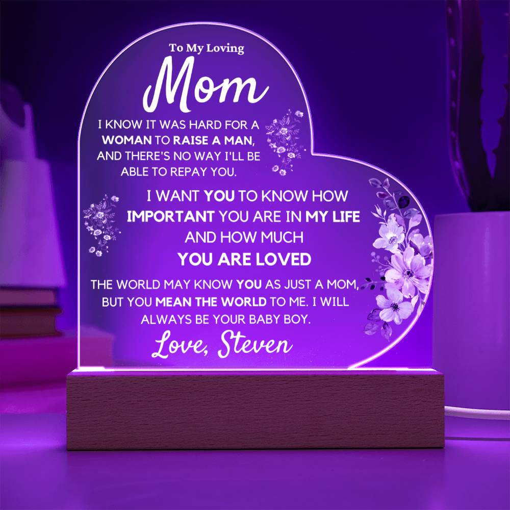To Mom from Son, Personalized Acrylic Art Display