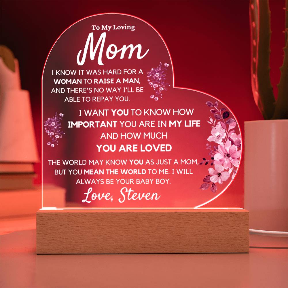 To Mom from Son, Personalized Acrylic Art Display