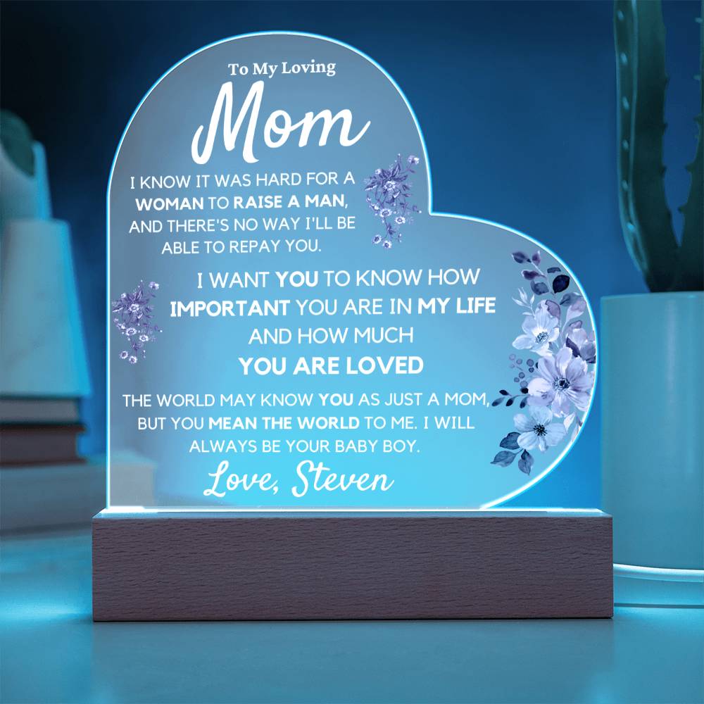 To Mom from Son, Personalized Acrylic Art Display