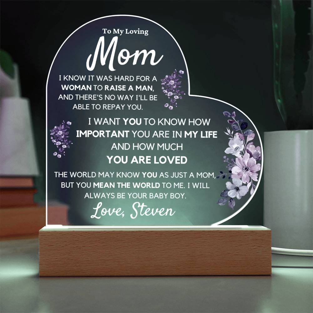 To Mom from Son, Personalized Acrylic Art Display