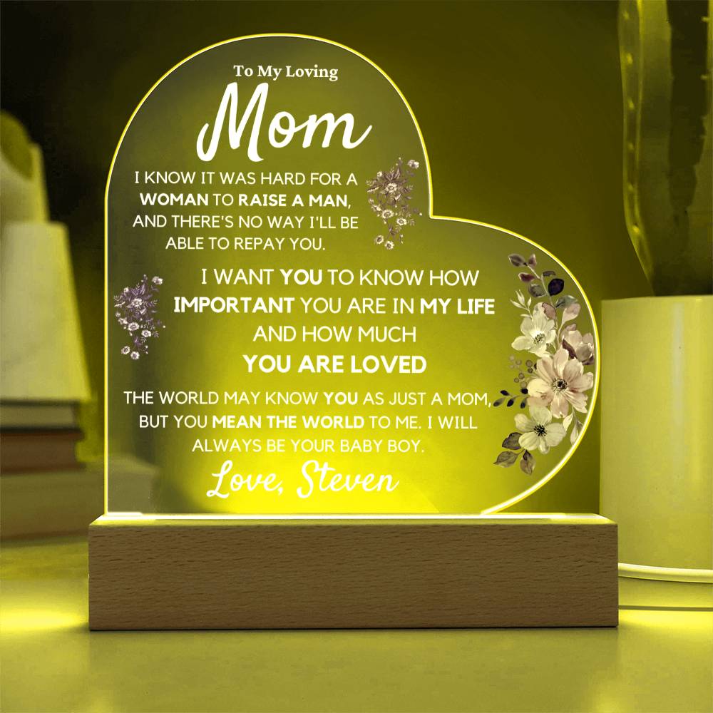 To Mom from Son, Personalized Acrylic Art Display