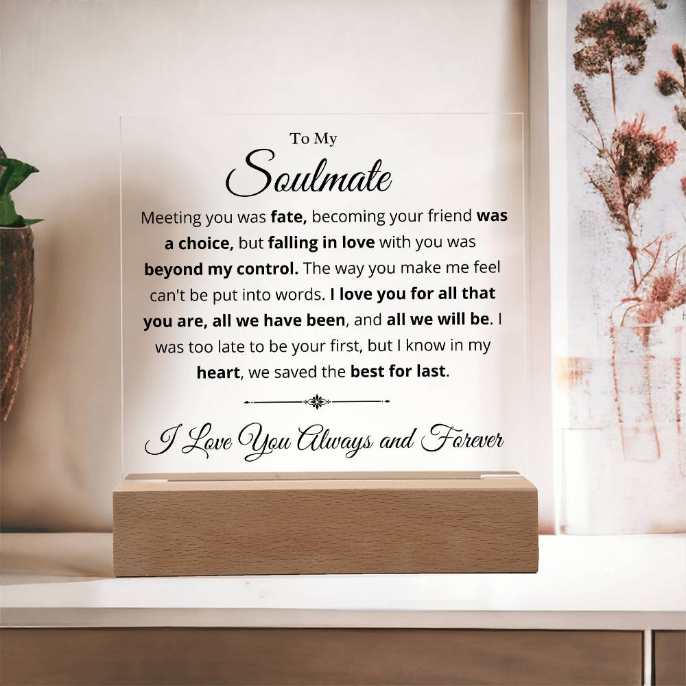 Soulmate, We Saved the Best for Last - printed acrylic Love Note with LED lights