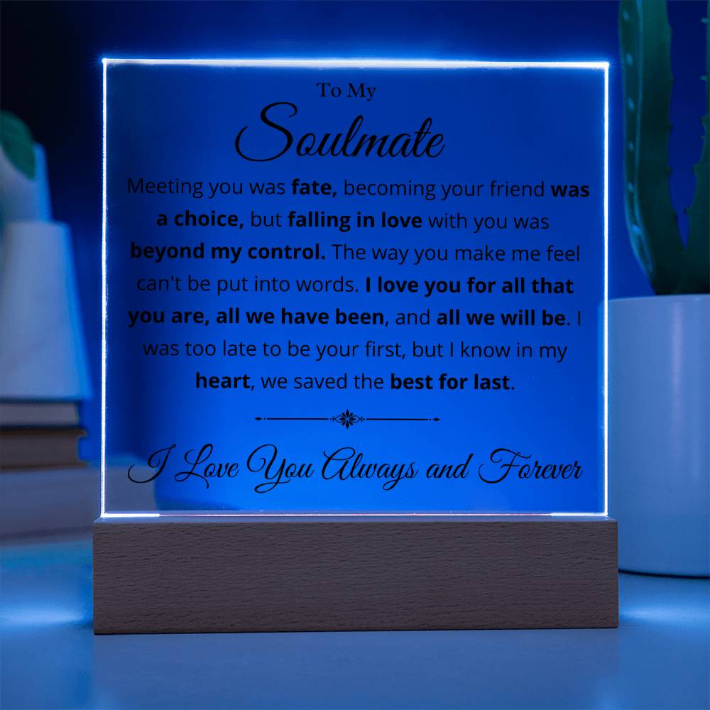 Soulmate, We Saved the Best for Last - printed acrylic Love Note with LED lights