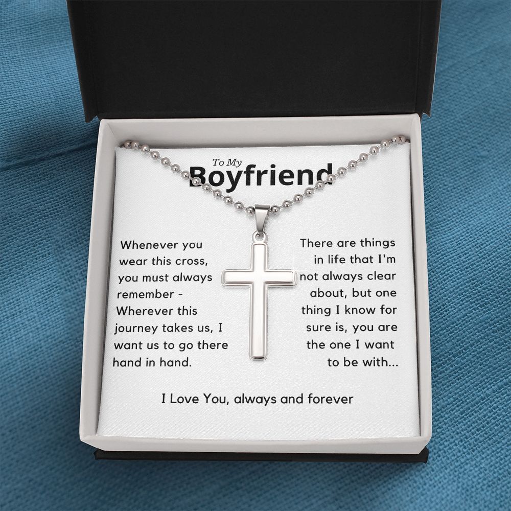 Boyfriend Gift, Stainless Steel Cross w/Ball Chain