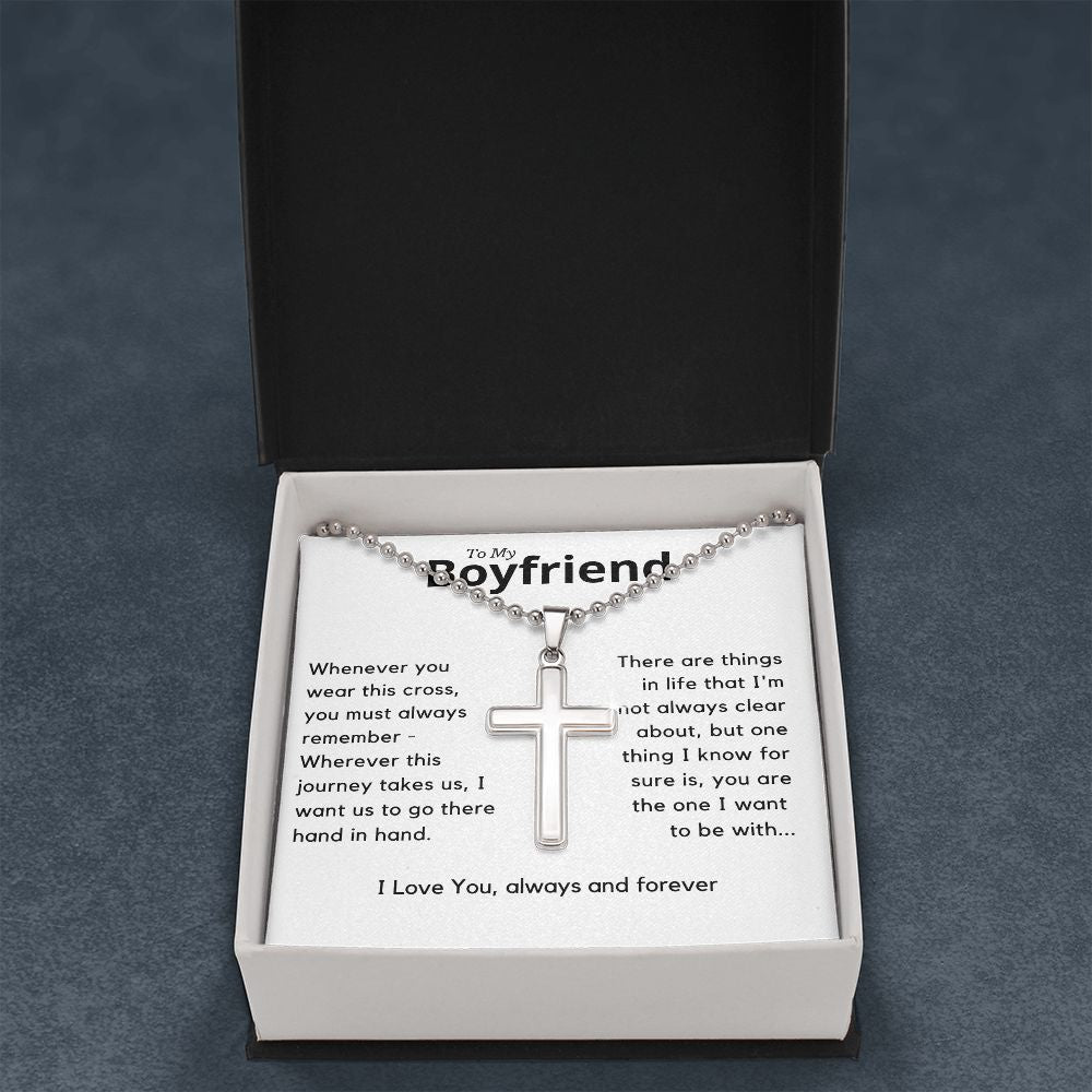Boyfriend Gift, Stainless Steel Cross w/Ball Chain