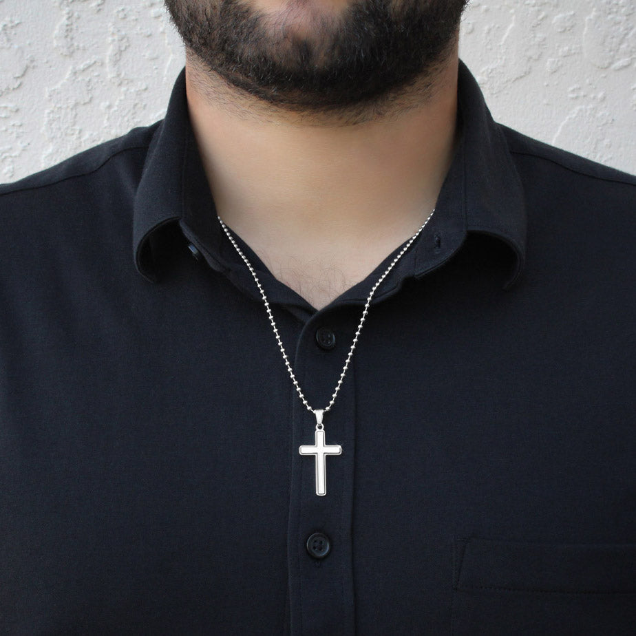 Boyfriend Gift, Stainless Steel Cross w/Ball Chain