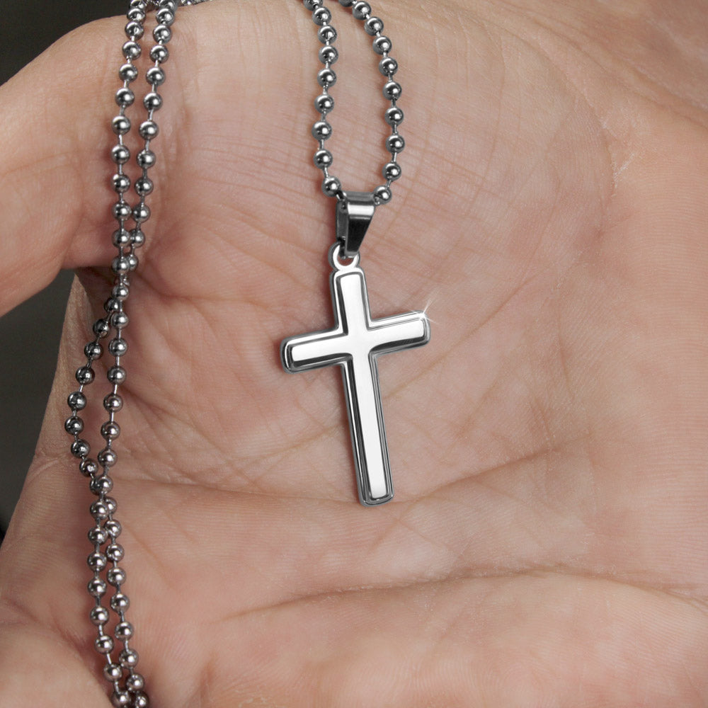 Boyfriend Gift, Stainless Steel Cross w/Ball Chain