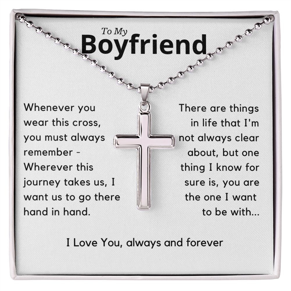 Boyfriend Gift, Stainless Steel Cross w/Ball Chain