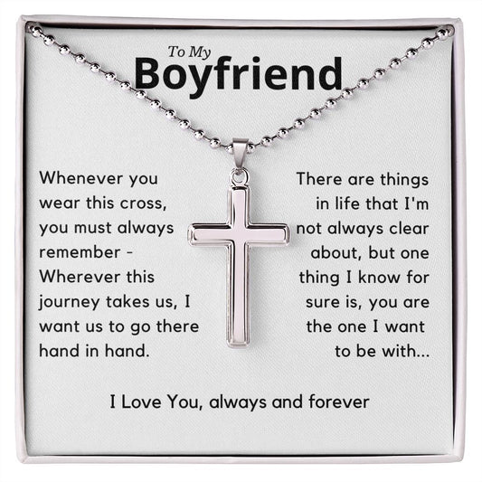 Boyfriend Gift, Stainless Steel Cross w/Ball Chain