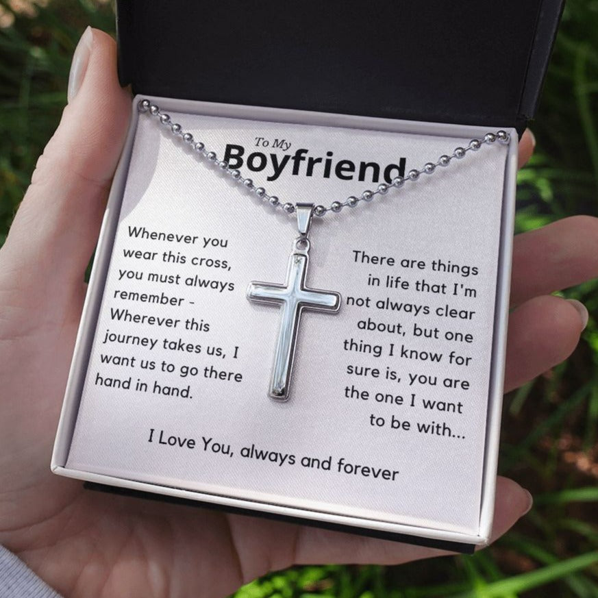 Boyfriend Gift, Stainless Steel Cross w/Ball Chain