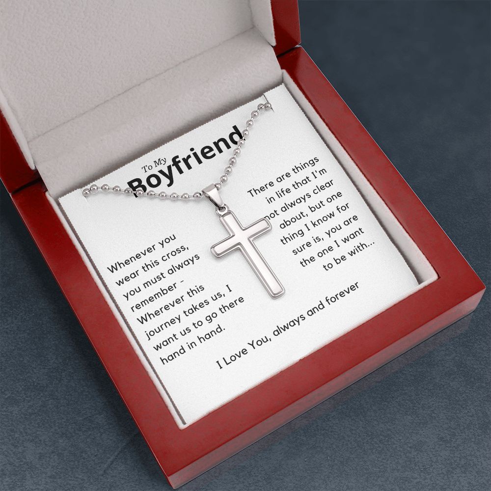 Boyfriend Gift, Stainless Steel Cross w/Ball Chain
