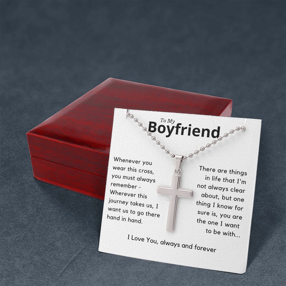 Boyfriend Gift, Stainless Steel Cross w/Ball Chain