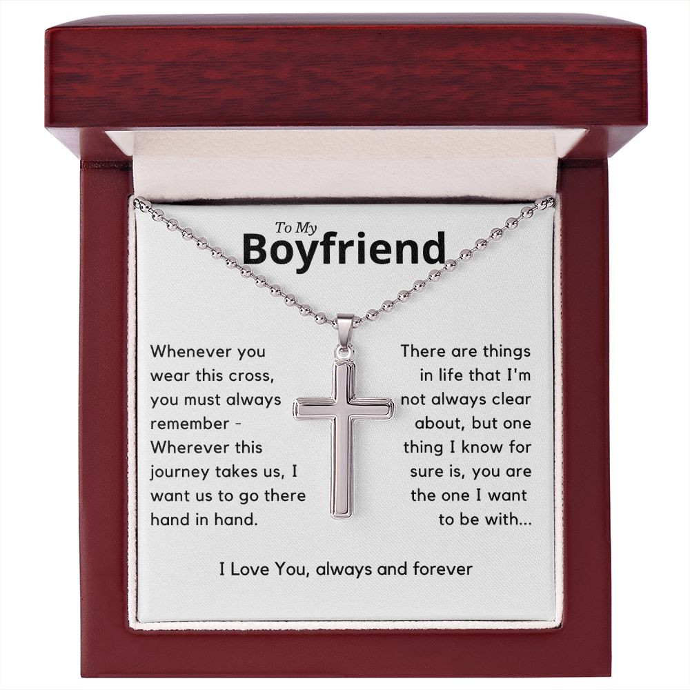 Boyfriend Gift, Stainless Steel Cross w/Ball Chain