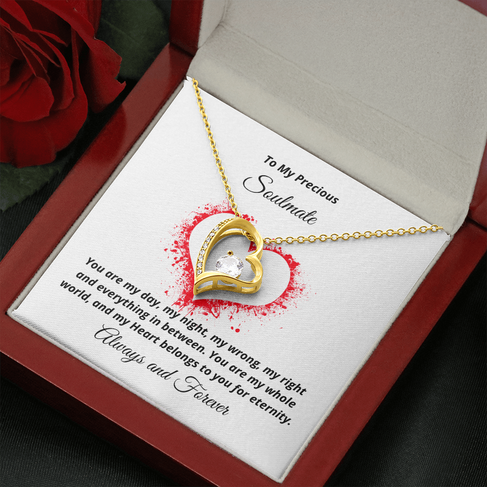 To My Precious Soulmate, My Heart belongs to You - 18K Gold Forever Love necklace wht/gold