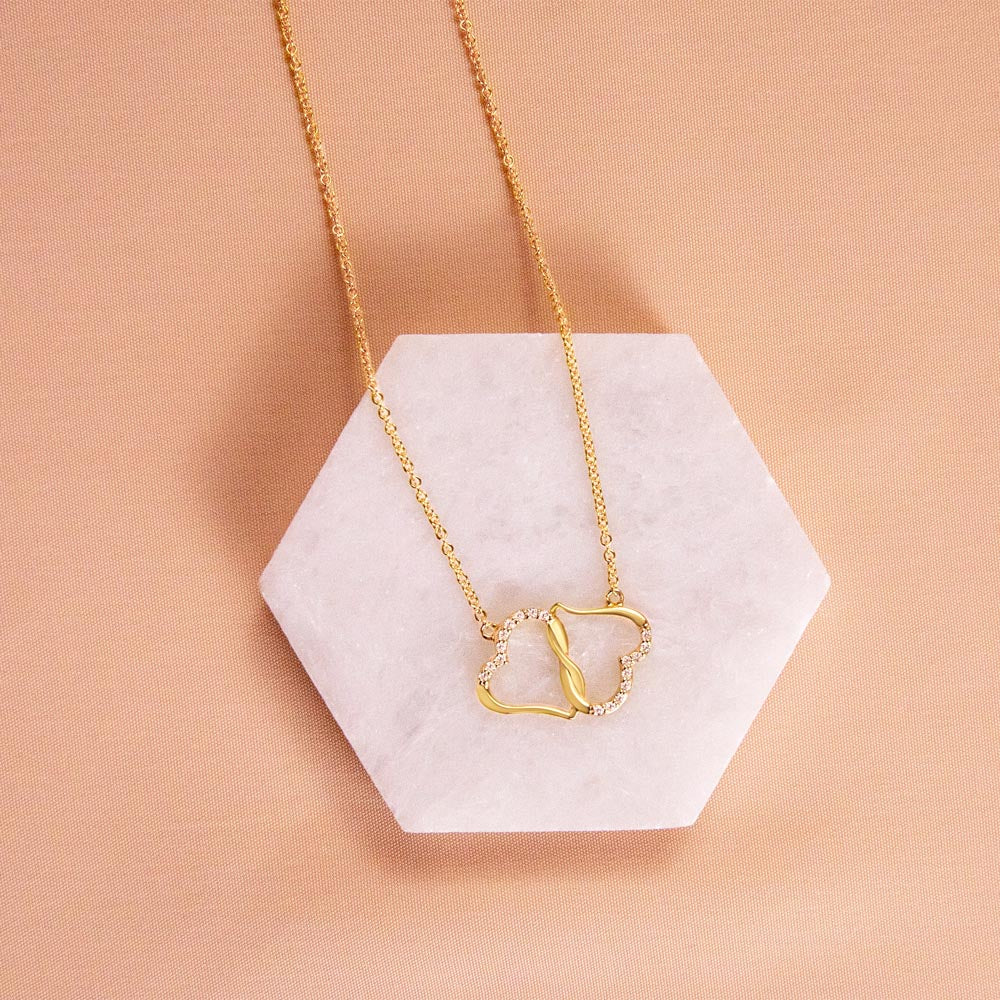 To My Wife, I want to keep loving you - Everlasting Love Necklace Solid Gold Hearts with Real Diamonds moon/stars