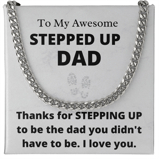 Awesome Stepped-Up Dad - Cuban Link Chain Necklace | Father's Day Gift for Stepdad | Bonus Dad Birthday Present, hgs008