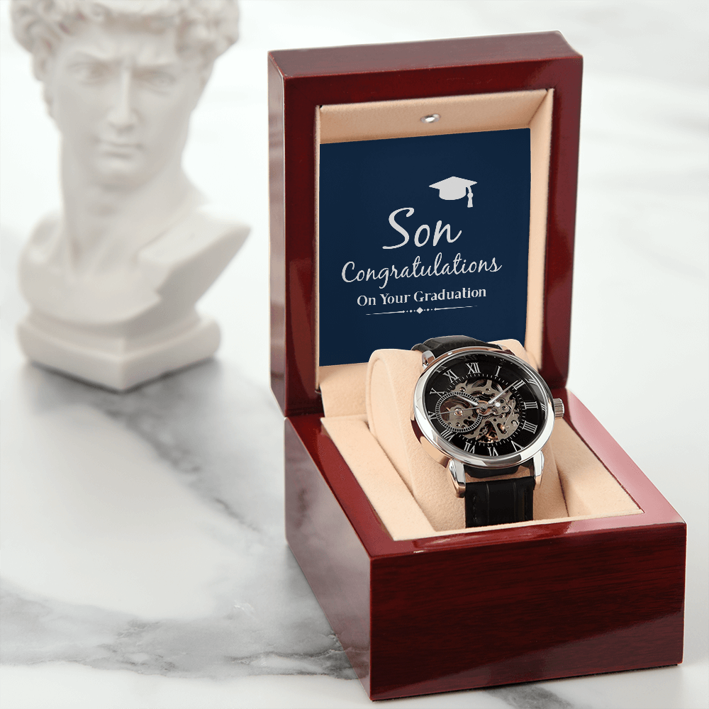 Son, Congratulations on Your Graduation - Men's Openwork Watch | Gift for Son | Graduation Gift for Son, hgs011