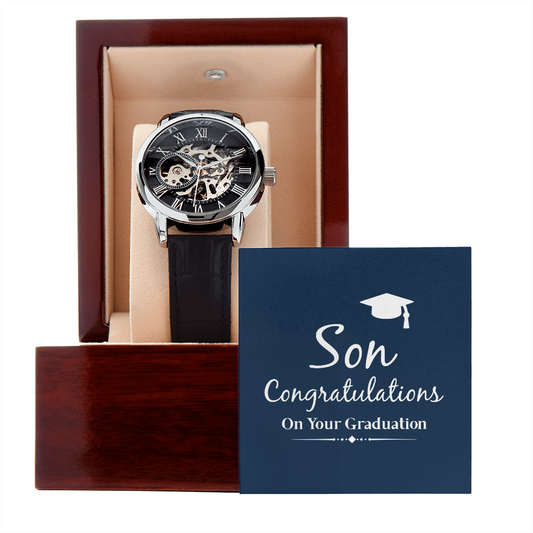 Son, Congratulations on Your Graduation - Men's Openwork Watch | Gift for Son | Graduation Gift for Son, hgs011