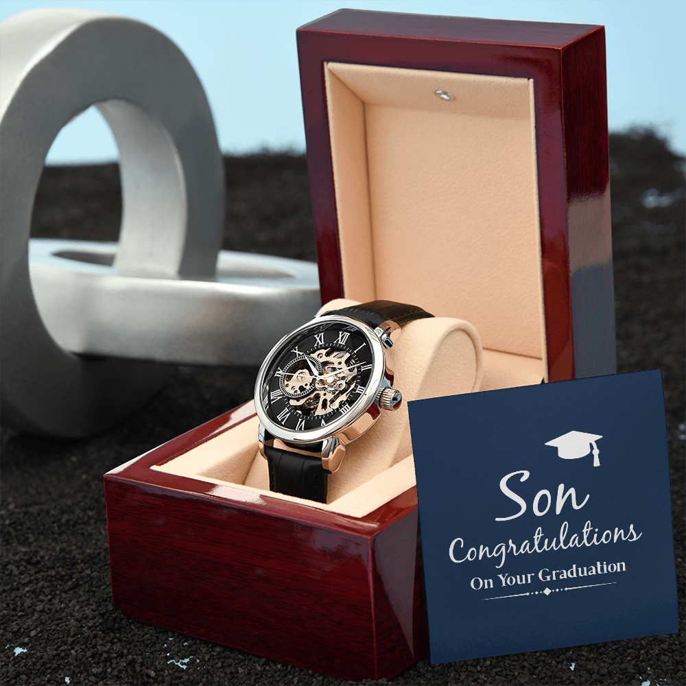 Son, Congratulations on Your Graduation - Men's Openwork Watch | Gift for Son | Graduation Gift for Son, hgs011