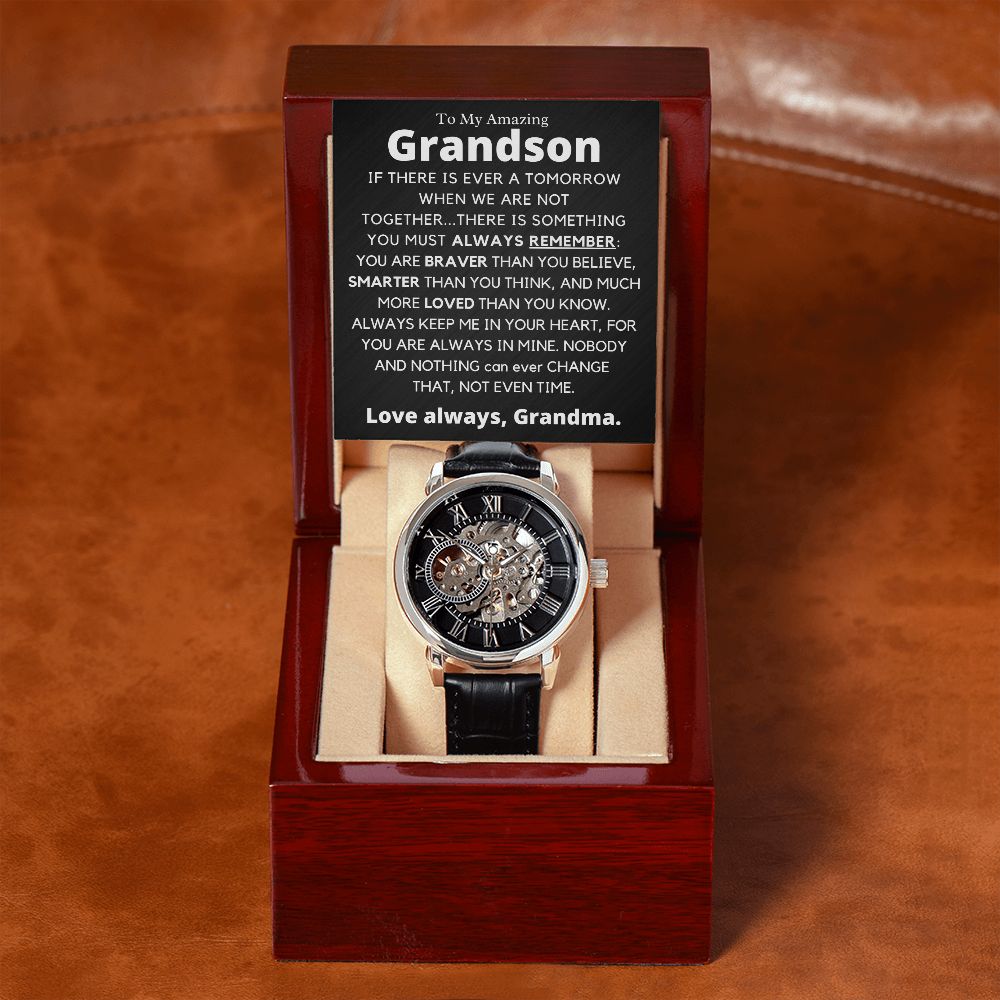 Grandson, Always remember, Love Grandma - Openwork Skeleton Watch, hgs038