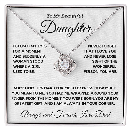 My Daughter, wrapped around your finger, love Dad - Love Knot Necklace, hgs037.2