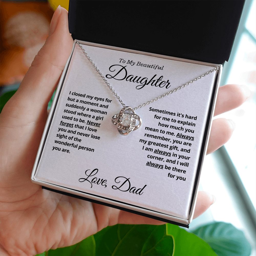 Daughter from Dad, I closed my eyes - Love Knot Necklace, hgs037