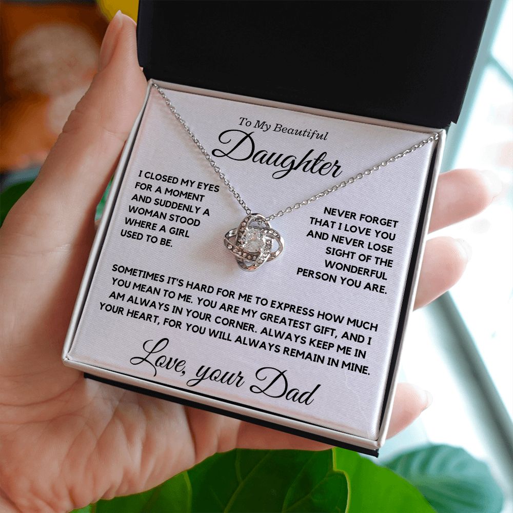 Daughter from Dad, I closed my eyes - Love Knot Necklace, hgs037.1