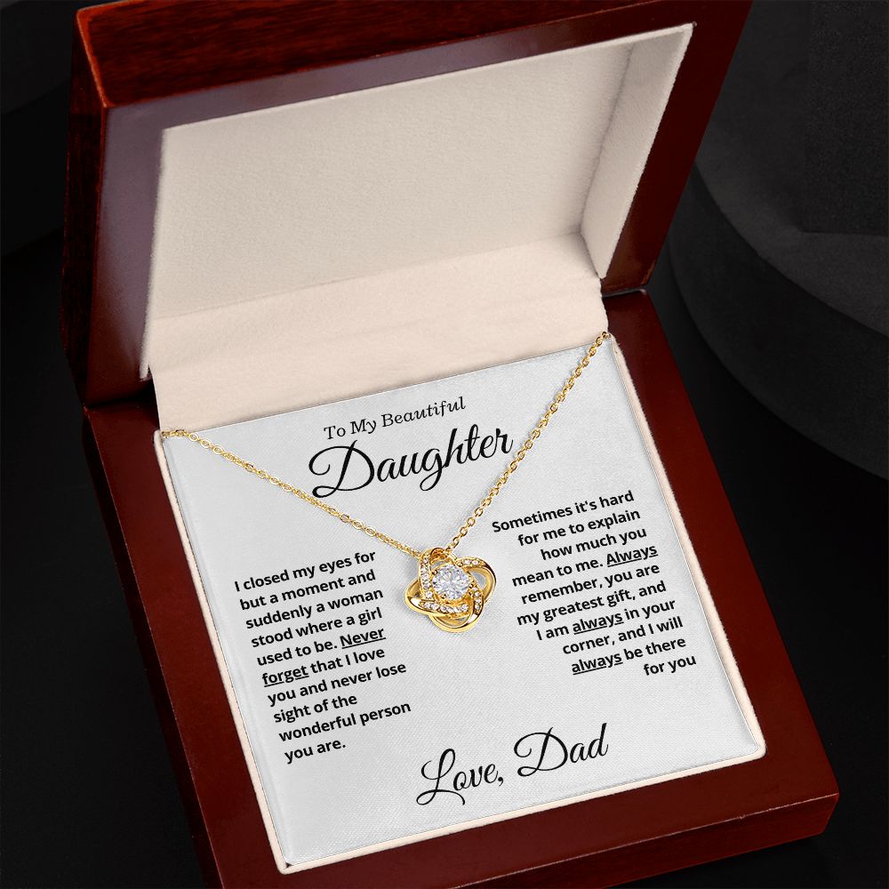 Daughter from Dad, I closed my eyes - Love Knot Necklace, hgs037