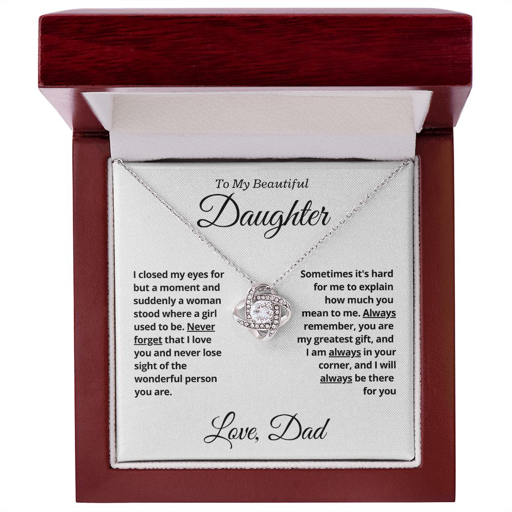 Daughter from Dad, I closed my eyes - Love Knot Necklace, hgs037