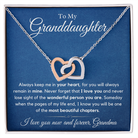 Granddaughter, keep me in your heart - Interlocking Hearts Necklace, hgs028
