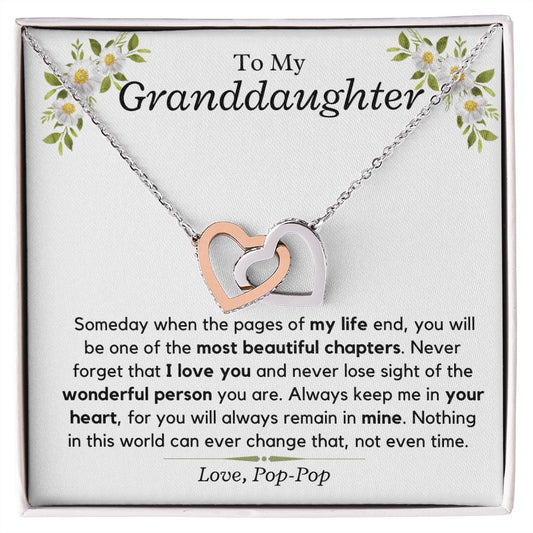 Granddaughter, keep me in your heart, Love Pop-Pop - Interlocking Hearts Necklace | Christmas Gift for Granddaughter | Birthday, Graduation Present