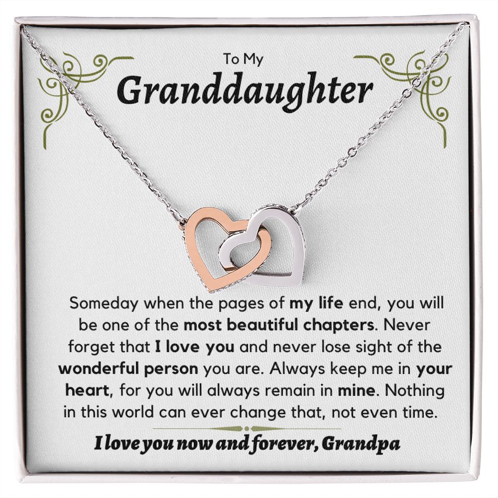 Granddaughter, from Grandpa, someday when the pages of my life - Interlocking Hearts Necklace, hgs028.5
