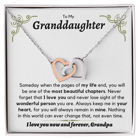 Granddaughter, from Grandpa, someday when the pages of my life - Interlocking Hearts Necklace, hgs028.5